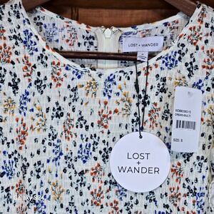 Lost + Wander Cream‎ Multi Floral Smocked Midi Dress Ruffle Sleeve WDB63363-13 S
